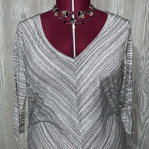 Grey & White Striped 3/4 sleeve top